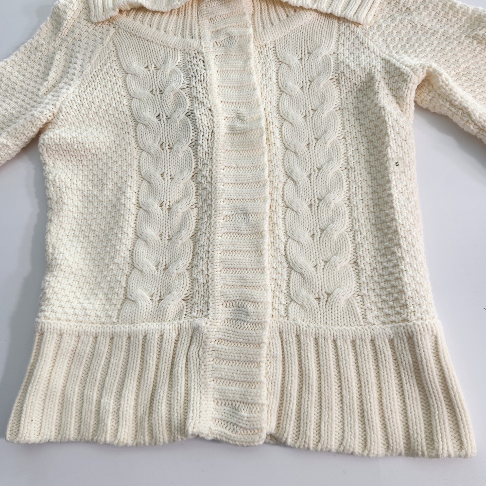 Express Women's Size S Small Sweater Cowl Neck Snap Button Cream 3/4 Sleeve 01 - Picture 5 of 14